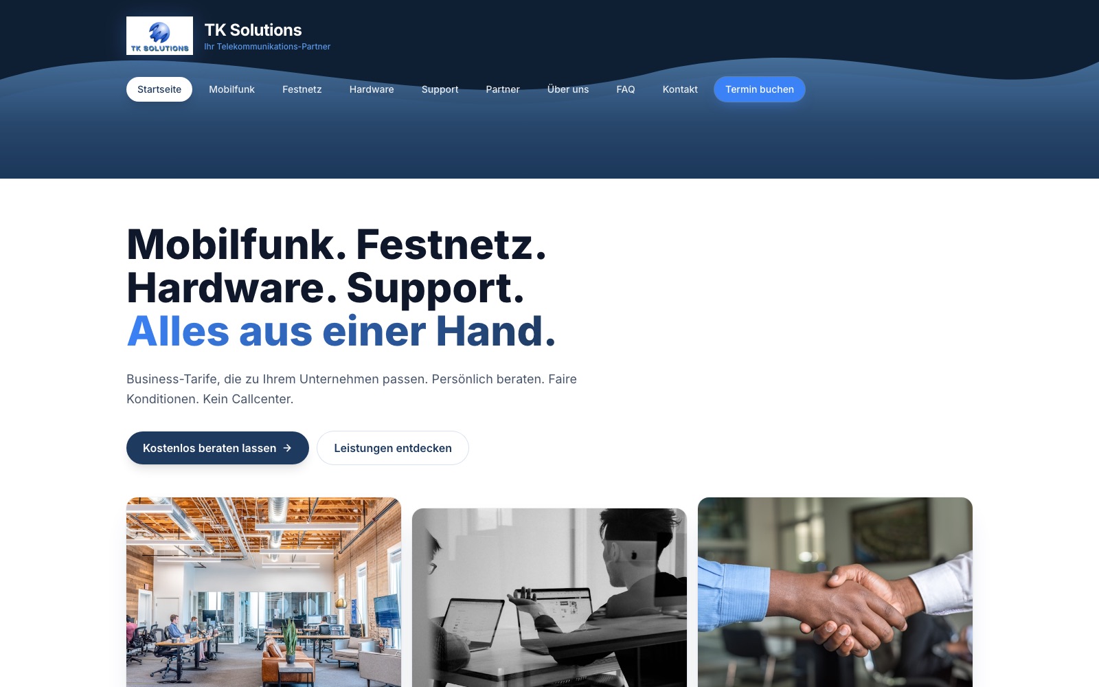 Webseite von TK Solutions